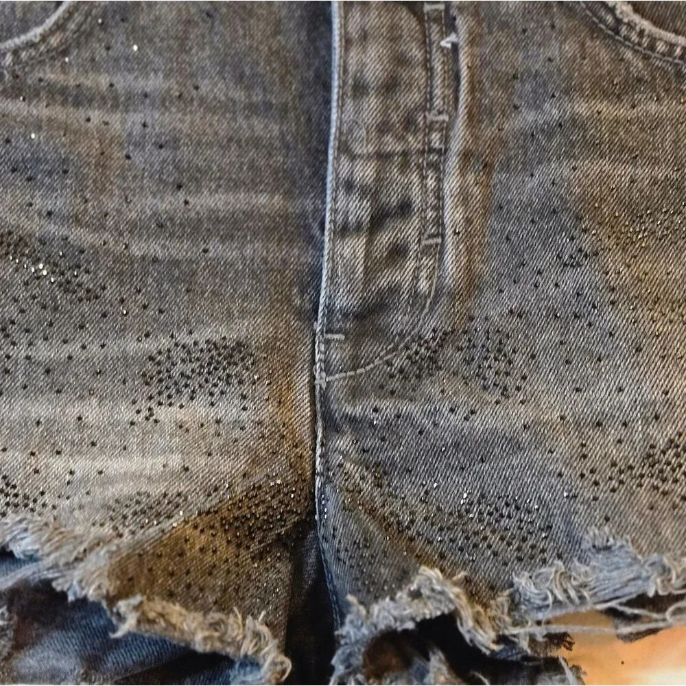 The Devon Rhinestone Distressed Denim Shorts by Pilcro NWT Size 30 - Picture 6 of 15